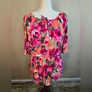 Karen Kane Coral and Pink Abstract Floral Top 1X NWT (6329)